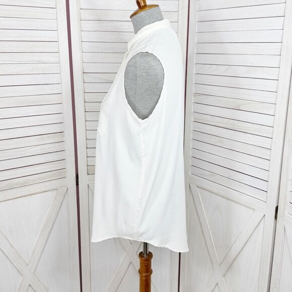 Vintage 80s Renaissance Pleated Sleeveless White Button Up Blouse White Medium - Picture 2 of 11
